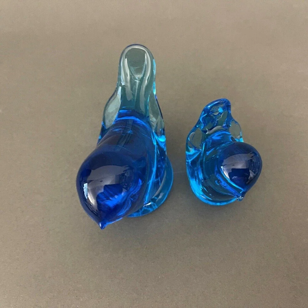 Vintage Leonard Love Birds Blue Glass Signed 1988 Lot‎ of 2